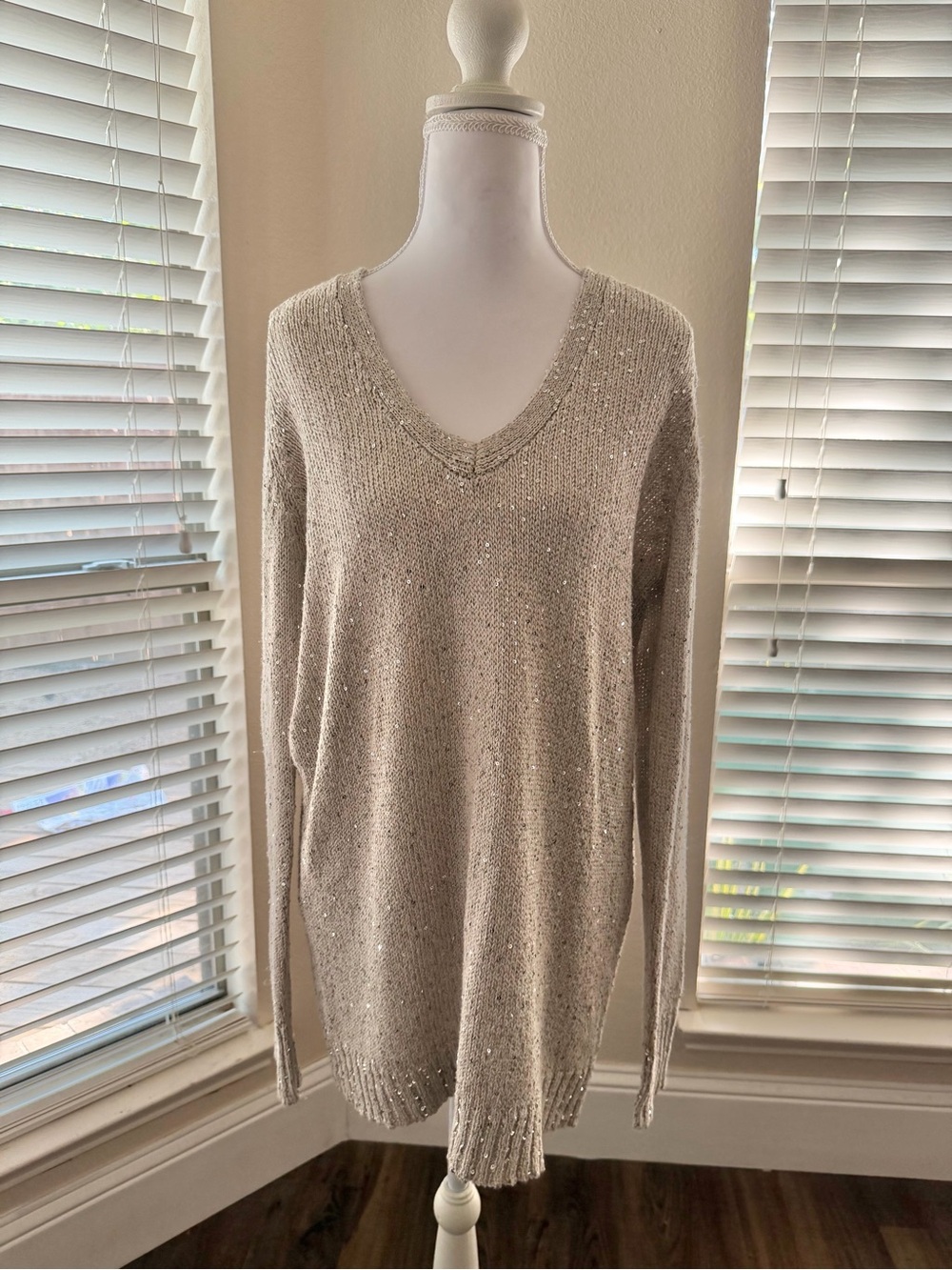 Michael Stars metallic/sequin V-neck knit pullover tunic lightweight sweater 2